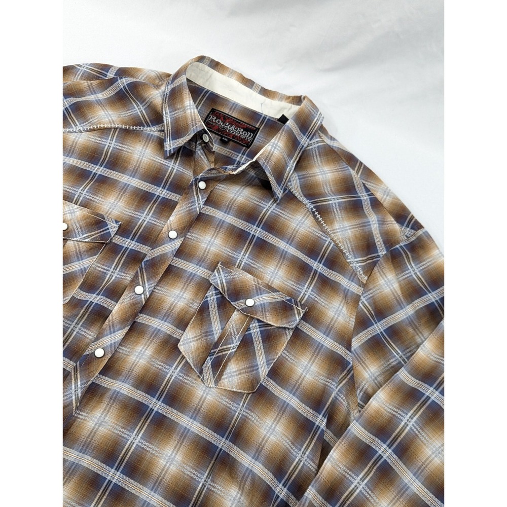 Rock and Roll Cowboy Shirt Mens XXL‎ Beige Plaid Western Pearl Snap Outdoor